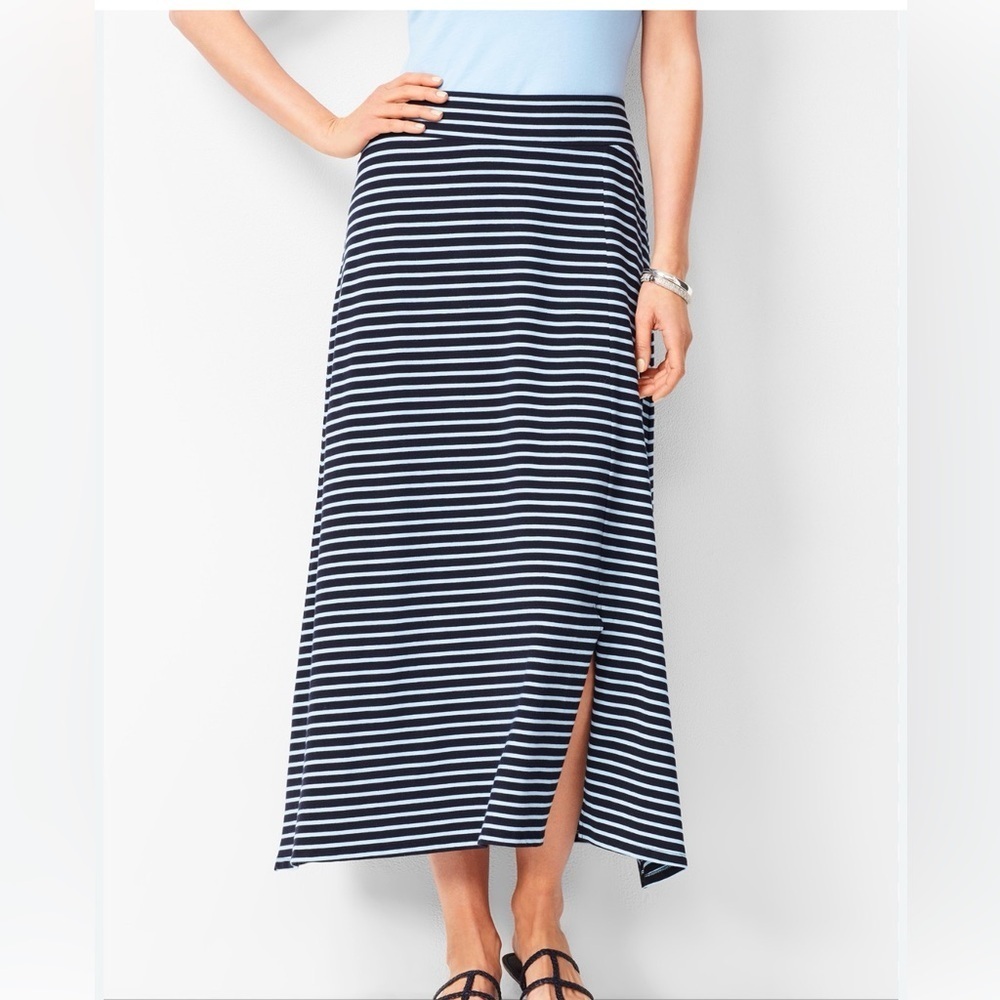 Zara TRF Striped Midi Skirt – Navy & White – Size Small – Made in Portugal
